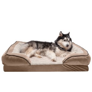 FurHaven Velvet Waves Perfect Comfort Memory Foam Sofa Dog Bed - 1 of 3
