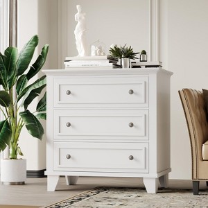 3 Drawer Dresser for Bedroom, Wide Chest of Drawers with Vintage Handle, Modern Wood Dresser Wide Nightstand Cabinet for Living Room - 1 of 4