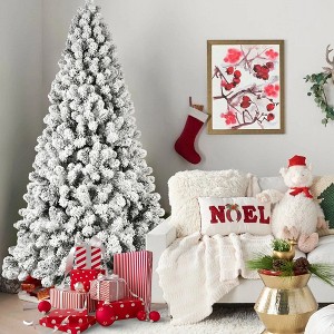Whisen 5FT Snow-Flocked Pre-Lit Artificial Christmas Tree with Warm White UL Lights, Auto-Unfold Memory Wire, Metal Stand - Green+White - 1 of 4