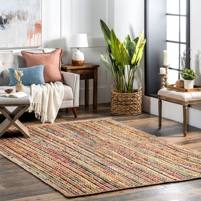 Handmade Multicolor 8x10 Cotton Jute Braided Area Rug