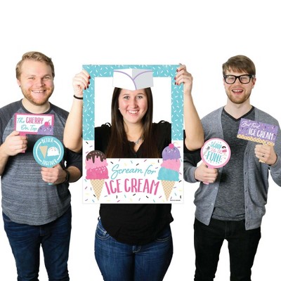 Big Dot of Happiness Scoop Up The Fun - Ice Cream - Sprinkles Party Selfie Photo Booth Picture Frame and Props - Printed on Sturdy Material