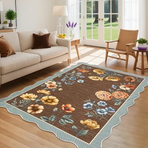 Washable Non-Slip Area Rug, Floral Soft Carpet for Bedroom & Living Room, Cute Aesthetic Throw for Girls' Room - 1 of 4