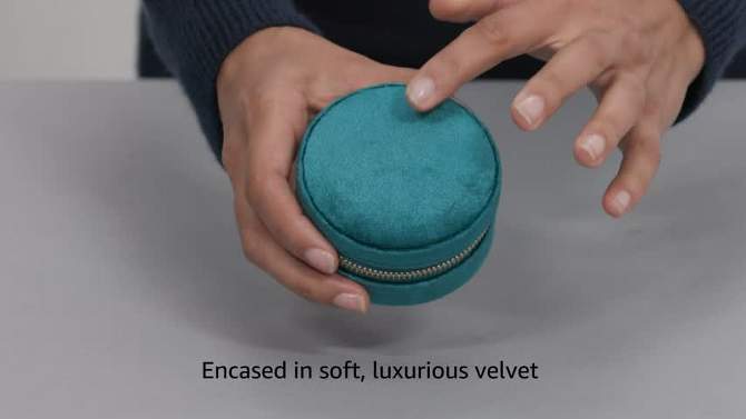 Benevolence LA Plush Velvet Round Travel Jewelry Box, 2 of 6, play video