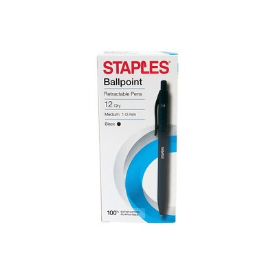 Staples Aura Retractable Ballpoint Pens Medium Point Black Ink Dozen 29088