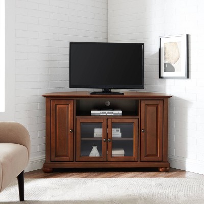 Vintage Mahogany Corner TV Stand with Glass Doors