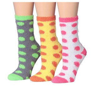 Tipi Toe Women's 3-Pack Novelty Dotted Pattern Design Anti-Skid Soft Fuzzy Crew Socks - 1 of 4