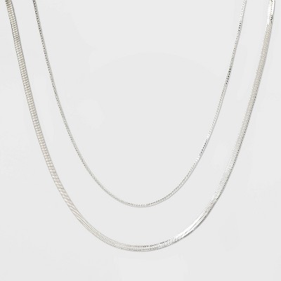 Plated Herringbone and Box Chain Necklace Set 2pc - A New Day&#8482; Silver