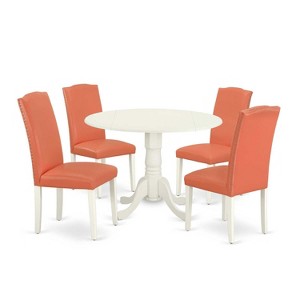 Round Kitchen Table Set 5pc 42 Inch Table w/ Drop Leaves & 4 Pink Flamingo Chairs - 1 of 4