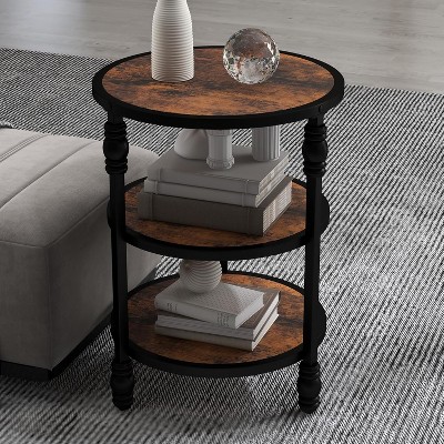 3-Tier Round End Table, Nightstand with Steel Frame for Living Room,Bedroom, Night Stand Accent Coffee Table