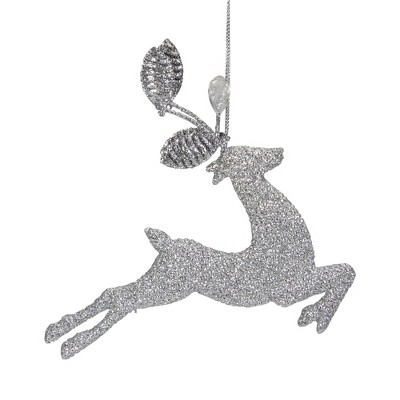 Northlight 5.5" Silver Glitter Leaping Reindeer Christmas Ornament