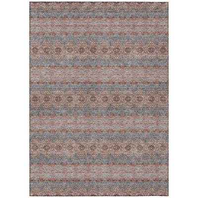 Orange Copper And Gray Floral Medallion Washable Indoor Outdoor Area Rug