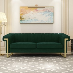 Modern Plush Polyester Upholstery Sofa with Turn-Out Armrests, Stainless Steel Accents & Removable Spring Cushions, 15cm Gold Legs - 1 of 4