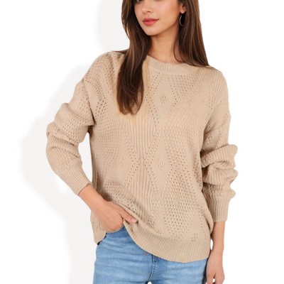 Anna-Kaci Women's Cable Knit Long Sleeve Sweater with Crew Neck