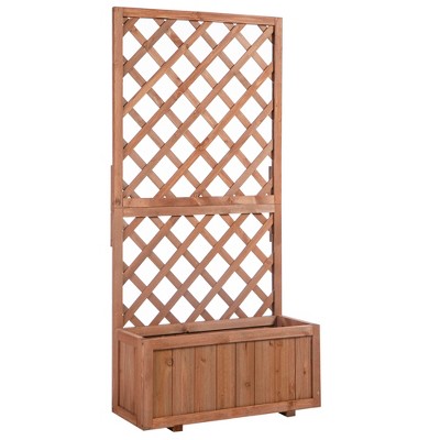 Outsunny Wooden Raised Garden Bed, Raised Planter Box, Planter with Trellis for Climbing Plants Flowers