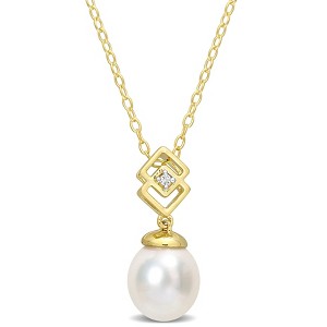 EVERLY JEWELRY | Yellow Plated Sterling Silver 8-9mm South Sea Cultured Pearl and White Topaz Drop Pendant with Chain - 18 inch - 1 of 4