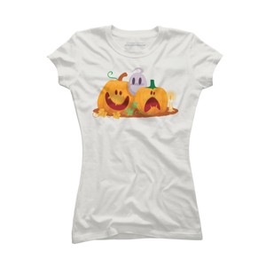 Junior's Design By Humans Halloween Cartoon Pumpkins And Ghost By VectorVillain T-Shirt - 1 of 3