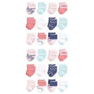 Luvable Friends Cotton Rich Baby Terry Socks 24-Pack, Coral Mint Stripe - 1 of 3