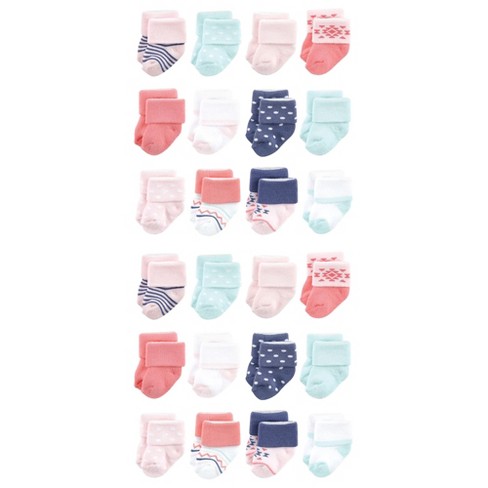 Luvable Friends Cotton Rich Baby Terry Socks 24-Pack, Coral Mint Stripe - image 1 of 3