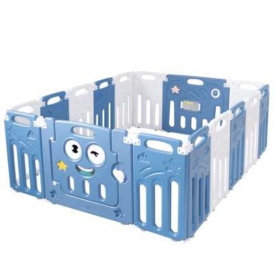 Costway 16-Panel Foldable Baby Playpen Kids Activity Centre w/Lock Door & Rubber Mats