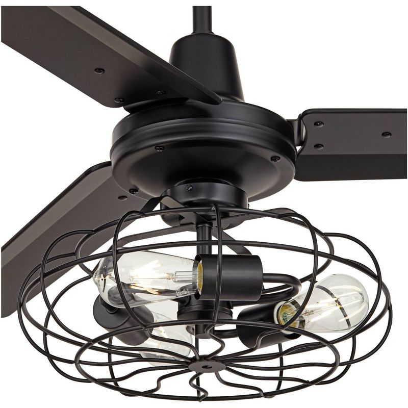 52" Casa Vieja Plaza Rustic Industrial Indoor Ceiling Fan with Light Kit LED Remote Control Matte Black Cage for Living Room Kitchen House Bedroom, 3 of 10