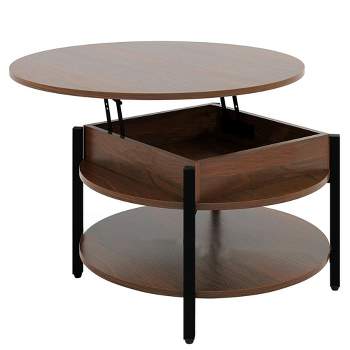 FABATO 35.43 Inch Farmhouse Style Round Lift Top Coffee Table with 2-Tier Tabletop Storage and Hidden Compartment for Living Room & Office, Espresso