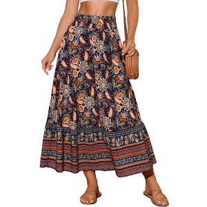 INSPIRE CHIC Women's Floral Skirts High Waist A Line Boho Maxi Skirt - 1 of 4