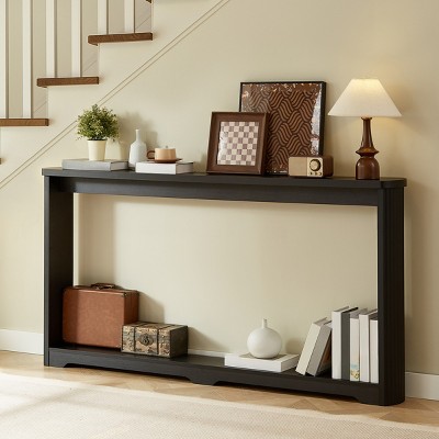 FURNIinspire Console Tables 70.1"Corrugated Texture Storage Table, Narrow Console Table for Entryway, Entryway Table, Black, 8.7"*70.1"*35.5"