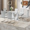 7-Piece Dining Set with Marble Pattern Table and 6 PU Armless Chairs - 2 of 4
