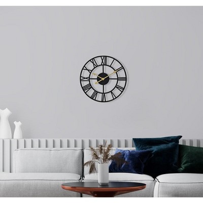 Black Metal 12-Inch Roman Numeral Wall Clock