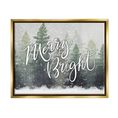 Stupell Industries Merry & Bright Winter Forest Framed Floater Canvas Wall Art