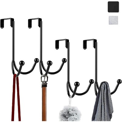 LunaLulinlk 4Packs Over The Door Double Hanger Hooks, Metal Twin Hooks Organizer for Hanging Coats, Hats, Robes, Towels- Black