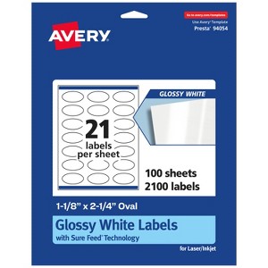 Avery Glossy White Oval Labels with Sure Feed, 1-1/8" x 2-1/4" - 1 of 4