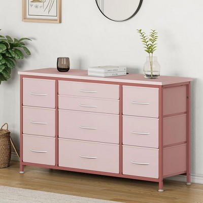Whizmax Wide Dresser with 10 Large Drawers for 55'' Long TV Stand with Power Outlet Entertainment Center,Storage Fabric Drawer Unit for Bedroom,Closet
