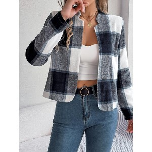 Women's  Flannel Plaid Cropped Shacket Jacket Fashion Blazers Shirt Coat Tops - 1 of 4