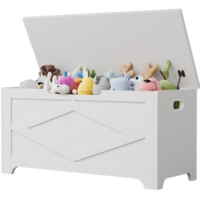 39.4" Storage Chest, Wooden Storage Bench with Safety Hinge, Easy Assembly, Farmhouse Style Large Toy Chest for Entryway, Living Room, Bedroom