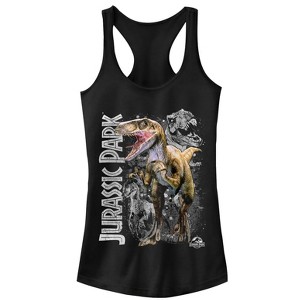 Juniors Womens Jurassic Park Raptor Dino Shadows Racerback Tank Top - 1 of 4