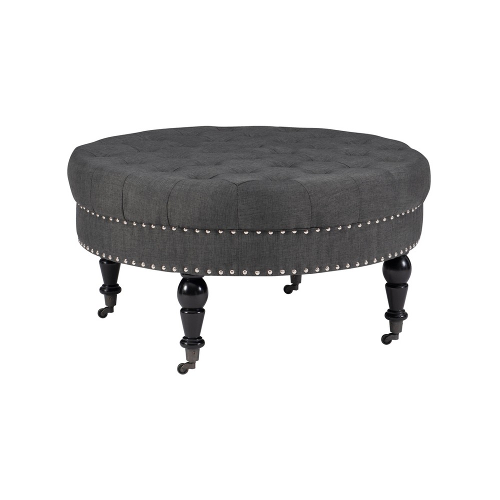 Photos - Pouffe / Bench Linon 34.6" Isabelle Traditional Round Tufted Upholstered Wheeled Cocktail Ottom 