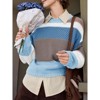 Imily Bela Womens Color Block Cropped Sweaters 2025 Winter Trendy Casual Oversized Y2k Going Out Striped Pullover Tops - 2 of 4