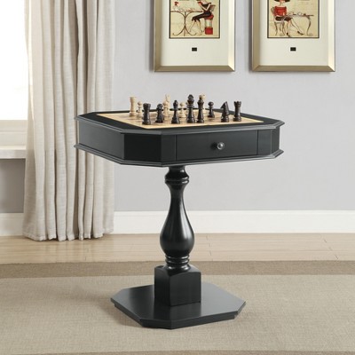 VYNXARIA Black Finish Reversible Chess Checker Game Table w/Game Tray (Chess Fingures Not Included)