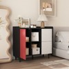 Sideboard Buffet Cabinet, Black Storage Cabinet with Red Doors , 2 Drawers with unique panel styling and 2 Open Storage Compartment - 2 of 4