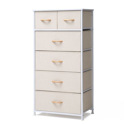 Pellebant 6-drawer Chest Vertical Dresser Storage Tower for Bedroom Steel Frame Wood Top