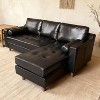 1 PVC+iron+cloth strap armrests, two brackets, wooden frame, sofa bed, dark brown - 2 of 4