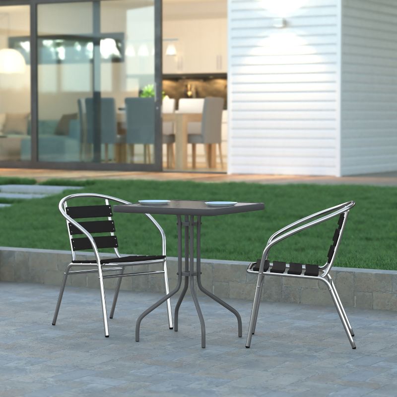 Emma and Oliver Aluminum Commercial Indoor-Outdoor Restaurant Stack Chair with Triple Slat Faux Teak Back, 5 of 11