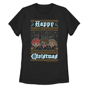 Women's Harry Potter Happy Christmas Ugly Sweater Print T-Shirt - 1 of 4