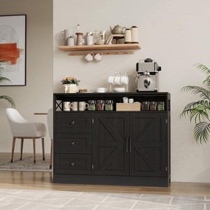 47.2" Buffet Cabinet with Storage, Modern Farmhouse Sideboard Storage Cabinet with Power Outlet, 3 Drawers and 2 Barn Doors - 1 of 4