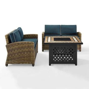 3pc Bradenton Outdoor Steel Fire Pit Set with 2 Loveseats Navy/Weathered Brown - Crosley