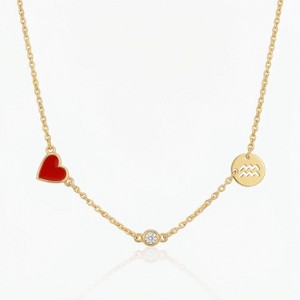 Inez Red Heart Necklace with Diamond & Zodiac Sign - 1 of 1