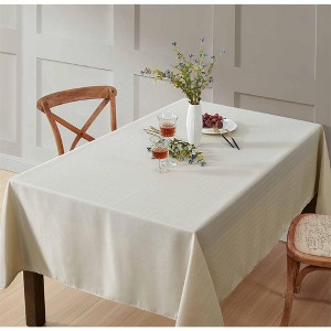 HLC.ME Lincoln Stripe Fabric Tablecloth, Advanced Water, Fade, Stain, and Wrinkle Resistance - 1 of 4
