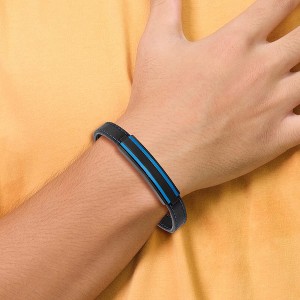 Chisel Stainless Steel Brushed and Polished Black and Blue IP-plated Black Rubber 8.5" Bracelet - 1 of 4