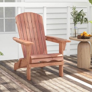 Costway Folding Adirondack Chair Set of 1/4 with High Backrest & Wide Armrests Wooden Brown - 1 of 4